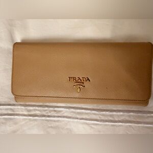 Prada Beige Leather Wallet with Gold Logo